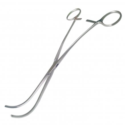 Затискач по DE BAKEY атравматичний, кровоспинний, анатомічний для лігатури, зігнутий. Довжина 24,0 см